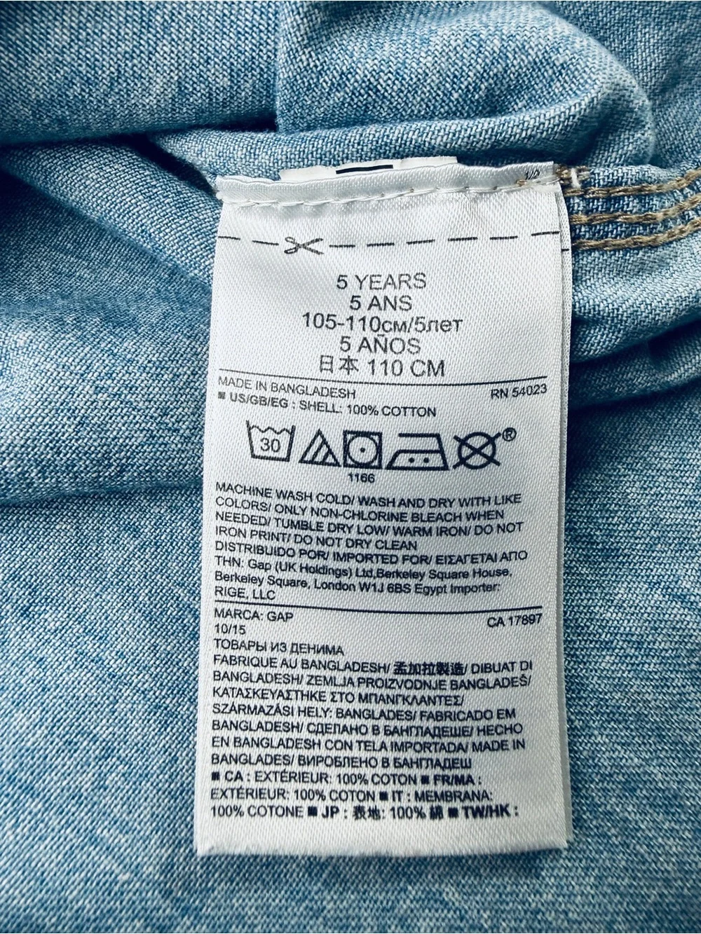 Baby GAP 100% Cotton Light Wash Denim Western Snap Button Long Sleeve Shirt Sz 5
